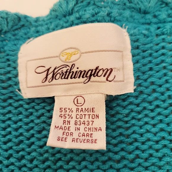 VINTAGE Worthington Floral Cable Knit Cardigan|Women's Large|Teal - Picture 4 of 7